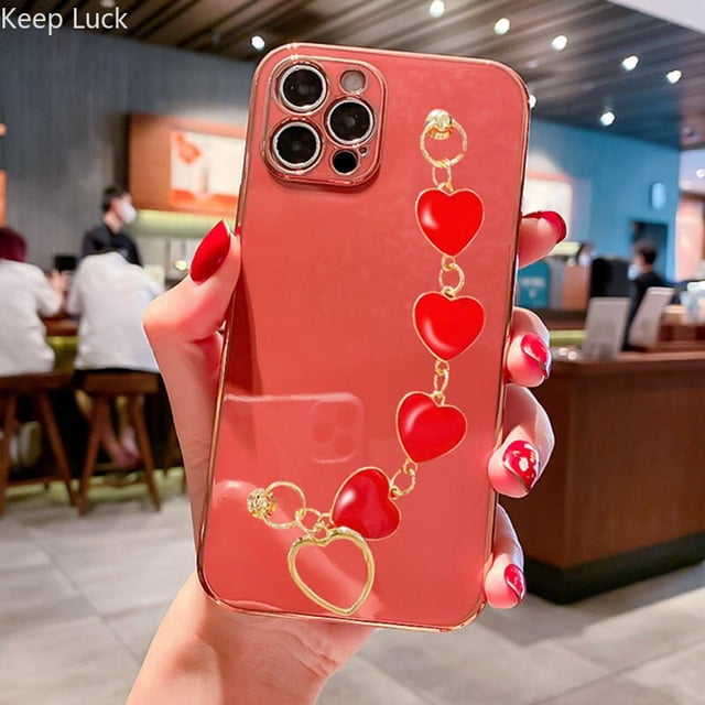 Funda de cadena con pulsera de corazón de amor chapada a la moda para Xiaomi Redmi Note 11 12 11S 10 10S 10C 10A 9S 9T 9C 12T, funda a prueba de golpes Fivean unisex