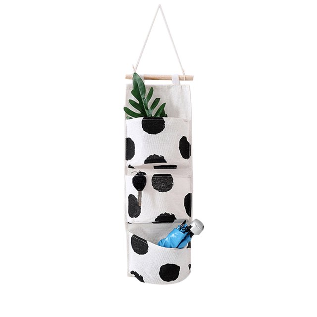 Diconna 3 Pockets Hanging Storage Bag Cotton Linen Door Wall Closet Organizer
