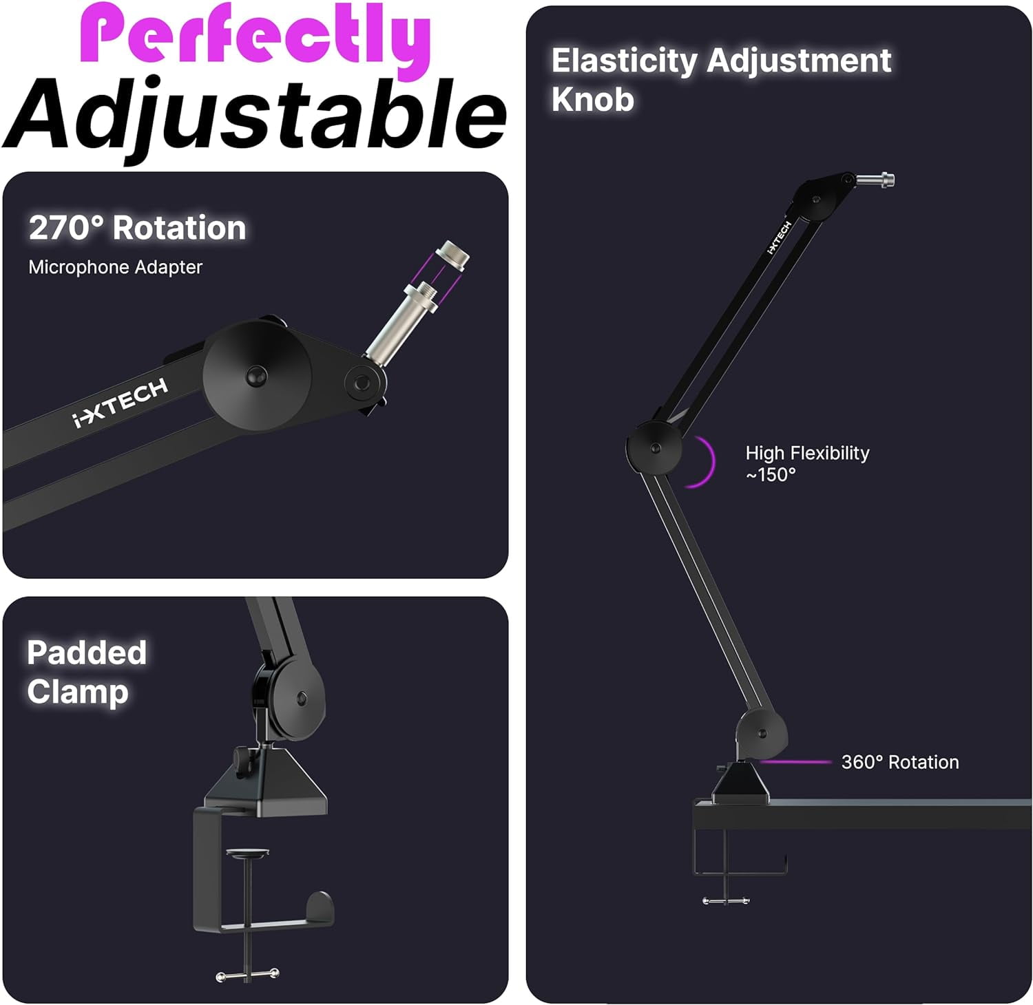 I-XTECH Flexible Desk Mount Microphone Stand & Boom