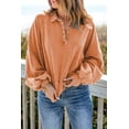 thumbnail image 6 of Women's Orange Washed Snap Buttons Lantern Sleeve Pullover Sweatshirt - [ZhiHiMeRi] | (US 16-18)XL, 6 of 7