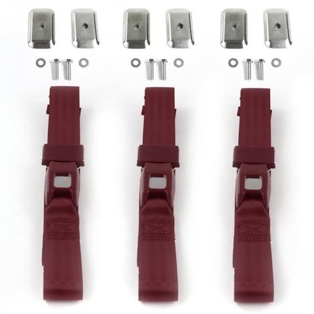 VW Karmann Ghia Standard 2 Point Burgandy Lap Bench Seat Belt Kit with Bracketry - 3 Belts