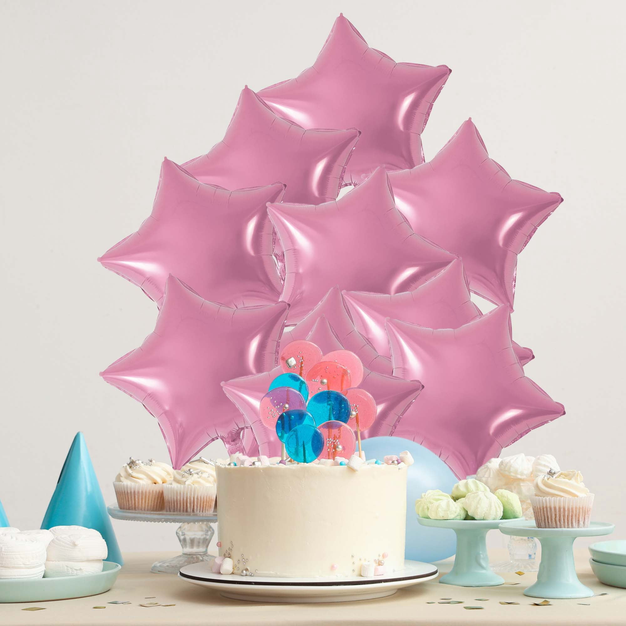 Unique Bargains 10Pcs Helium Balloons with Ribbon Star Pattern Pink