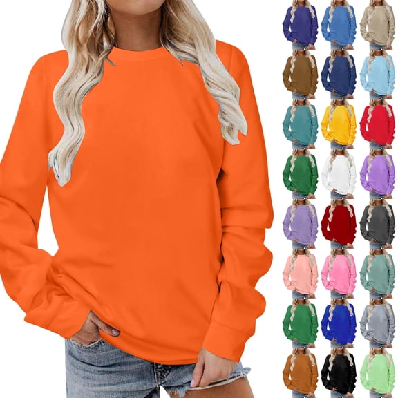 Danhjin Women's Casual Sweatshirts Solid Color Loose Fashion Pullover Tops Fall Winter Long Sleeve Crew Neck Fashion Comfy Soft Shirts