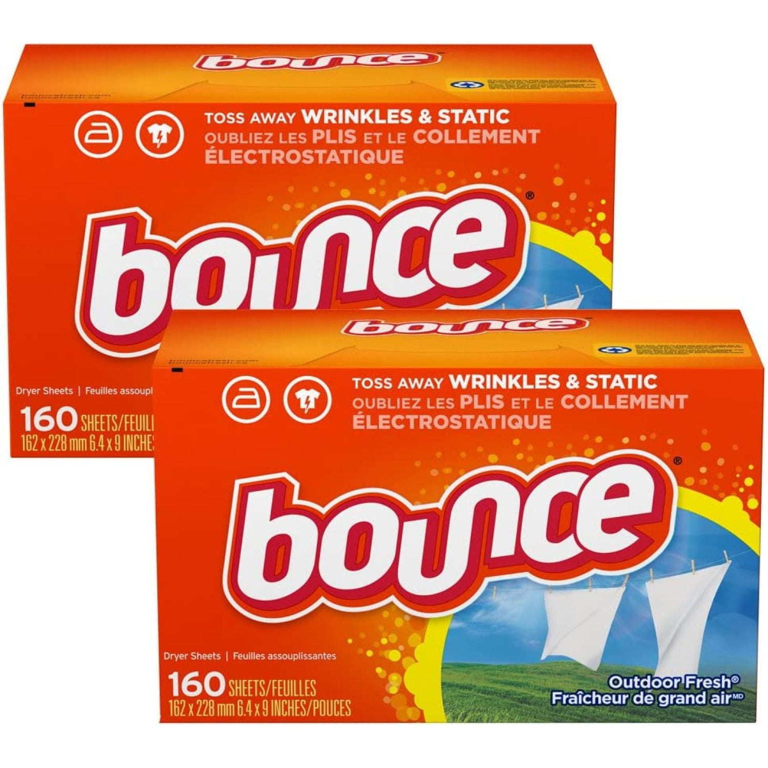 Bounce Fabric Softener Sheets, Outdoor Fresh, 160 Count (Pack Of 2)
