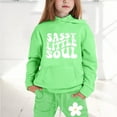 thumbnail image 2 of Girls Winter Outfits Long Sleeve Letter Print Fleece Hoodie Pullover Top and Long Sweatpants Set Fall Toddlers Girls Clothing Light Green,2-3 Years, 2 of 5