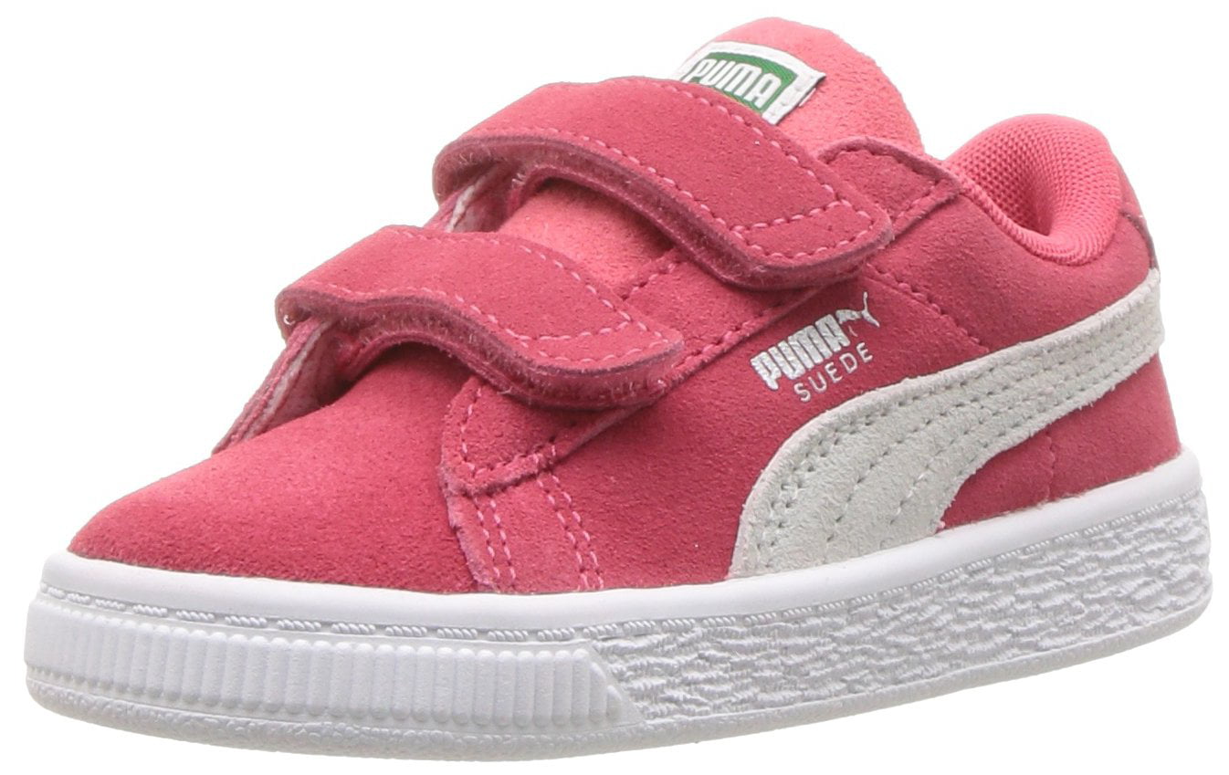 pink and white puma suedes