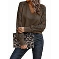 thumbnail image 2 of Womens Long Sleeve Shirts V-Neck Lace Tops Business Casual Blouses Tee Trendy Fall Fashion Outfits Clothes Dark Brown L, 2 of 7