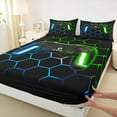 thumbnail image 3 of jejeloiu Game Console Bed Sheets,Gamer Gaming King Sheets,Blue Green Hexagon Sheet Set For Boys,Breathable Bedroom Decorative,4pcs, 3 of 7