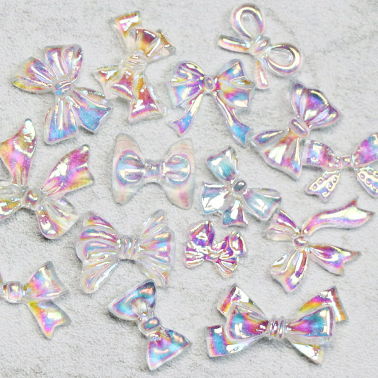 50Pcs DIY Nail Decoration Aurora Color 3D Bow Charms Accessories Nail Art  Charms Manicure Ornaments for Nail Salon 