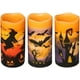 thumbnail image 1 of Velas parpadeantes sin llama que funcionan con pilas con temporizador de 6 horas, juego de 3 velas LED de cera real, luz cálida con castillo, bruja, murciélagos, velas decorativas para niños Adepaton WRMH-1577, 1 of 7