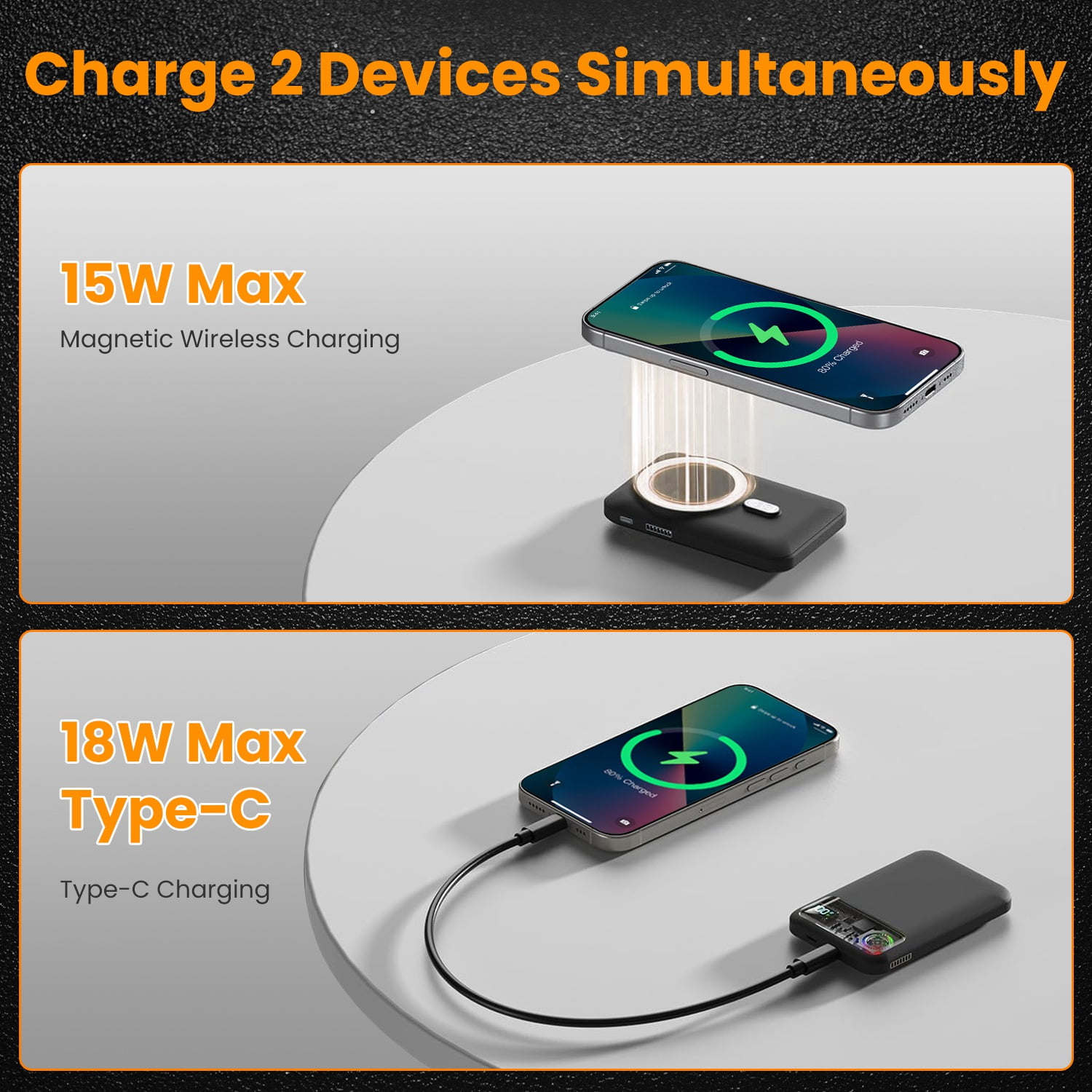 iMounTEK 10000mAh Magsafe Wireless Power Bank 18W Magnetic Portable Charger Fit for IOS Phone 15/14/13/12 Series