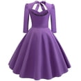 thumbnail image 5 of "Clearance 2022!" Olyvenn Womens Rosette Backless Retro High Waist Makings Dress Tops Casual Skinny Slim Women's Solid Color Long Sleeve V-Neck Purple L, 5 of 8