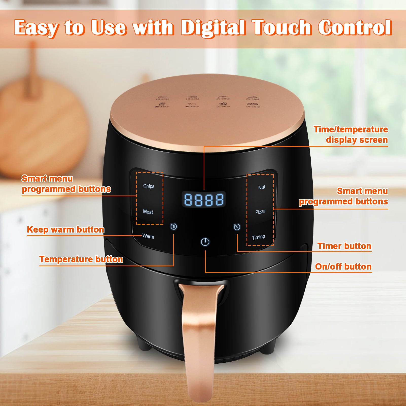 Tebru 6.5 qt Air Fryer, Black - Touch Screen