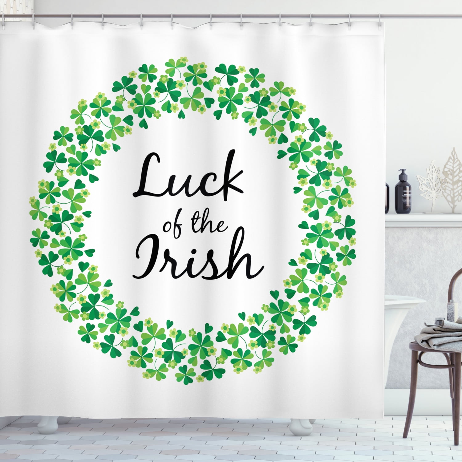 Irish Lucky Clover Shower Curtain Bathroom Decor Fabric & 12hooks 