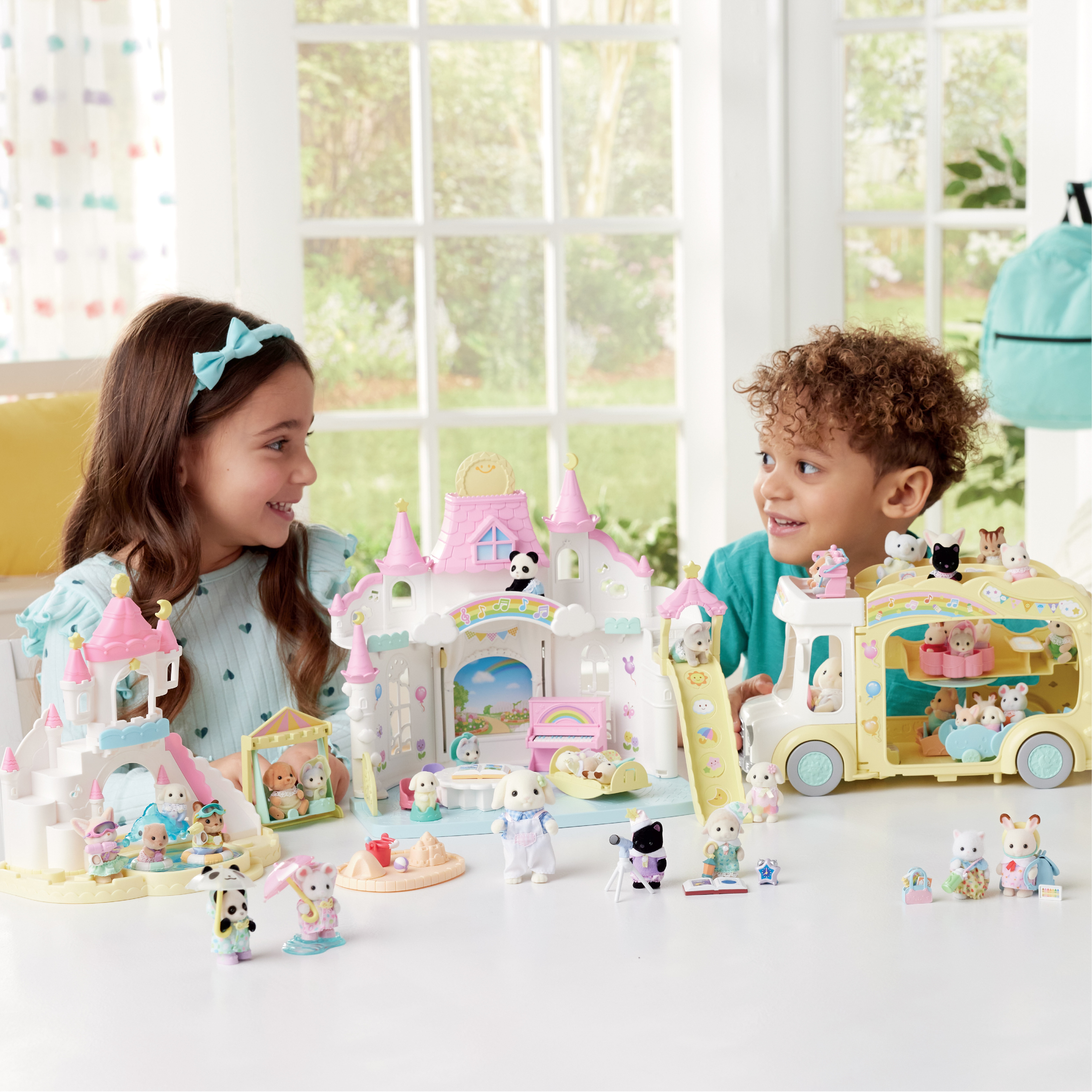 Calico Critters Nursery Friends Sleepover Party Trio, Set of 3 Collectible Doll Figures with Accessories