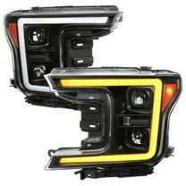 Spec-D Tuning Black Sequential Switchback Projector Headlights w/ Amber LED Light Tube Compatible with 2018-2020 Ford F-150, Left   Right Pair Headlamps Assembly