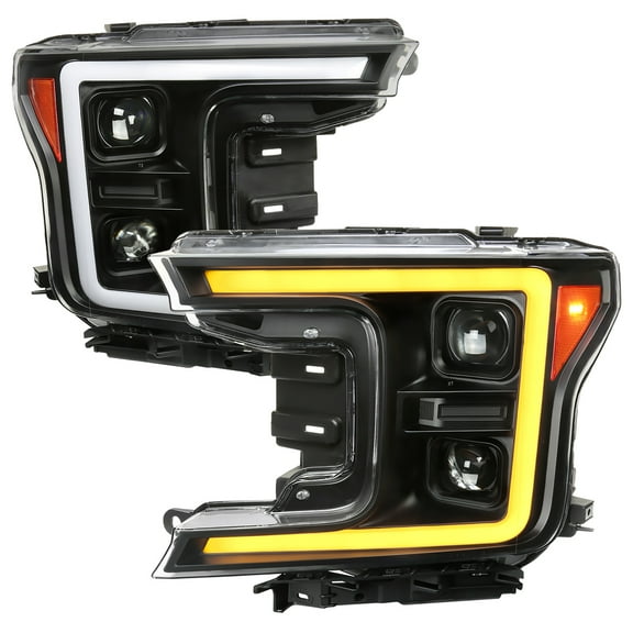 Spec-D Tuning Black Sequential Switchback Projector Headlights w/ Amber LED Light Tube Compatible with 2018-2020 Ford F-150, Left   Right Pair Headlamps Assembly