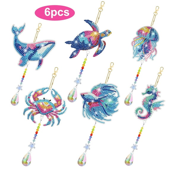 DIY Rhinestone Ocean Animal Wind Chime, TSV 6pcs Diamond Art Hanging Craft for Garden Decor