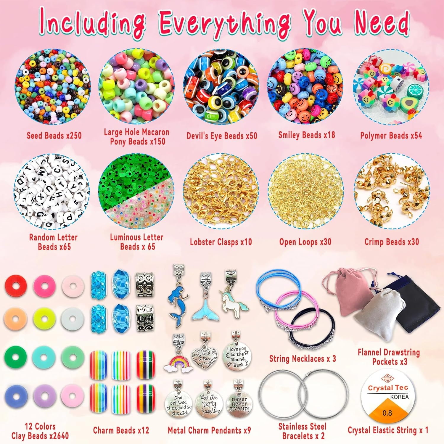1080Pcs Toy Bracelet Making Set Multicolor Pendant Jewelry Making Set Supplies Easter Basket Gifts Unicorn/Mermaid Crafts Birthday Gifts