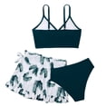 thumbnail image 3 of Gelikeya Girls Swimsuits Size 8-9 Kids' Swimwear 3 Piece Set Floral Bikini Tops Skirt Shorts Summer Holiday Hawaiian Beach Wear Cute Ruched Bathing Suit (Child, X01-Dark Green), 3 of 7
