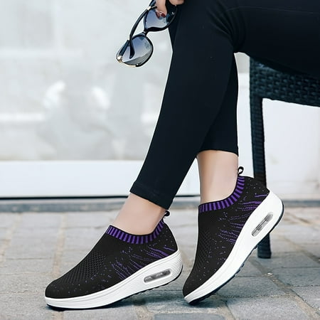 

Women s Flying Woven Slip On Sneakers Air Cushioned Non-slip Lightweight Walking Shoes Women s Footwear