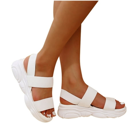 Flat Elastic Sandals for Women Platform  Walking Elastic Ankle Strap Sandals Open Toe Summer Comfortable Athletic Soft Sandals Shoes