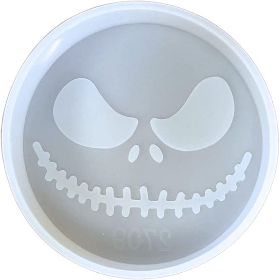 Skull Jack Nightmare Round Face Freshie Silicone Mold for Scented Aroma Beads Car Candle, Soap Oven Safe to Bake Heat Resistant to 400 F 4 x 4 x 1 inch