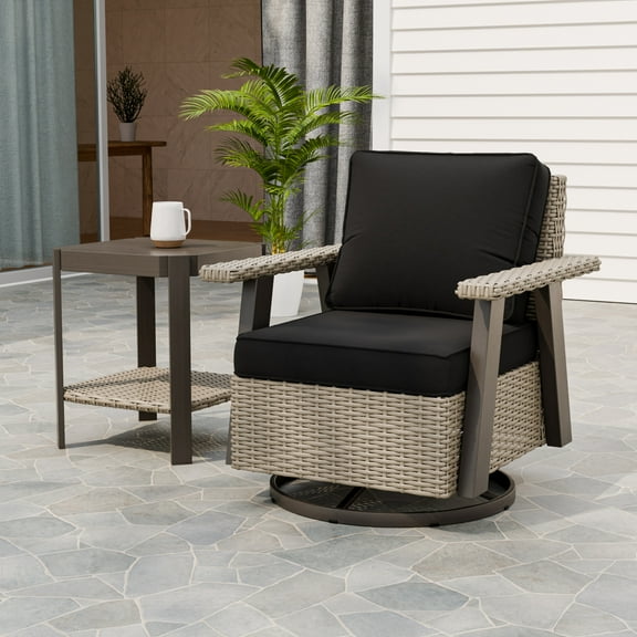 EAGLE PEAK Classic 2-Piece Patio Bistro Set with Swivel Rocker Chair and Side Table, 360° Swivel Wicker Outdoor Furniture , Beige/Black