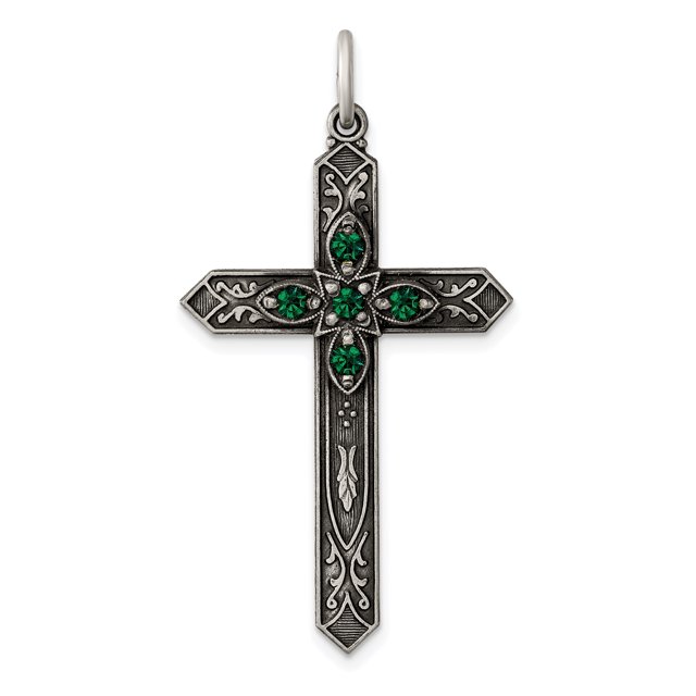 925 Sterling Silver May Birthstone Pendentif en Forme de Croix