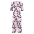 thumbnail image 5 of Mifsaly Floral Print Jumpsuits for Women V-Neck Short Sleeve Wide Leg Jumpsuit Casual Summer Vacation Tropical Resort Clothes with Pockets XL, 5 of 5