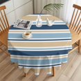 thumbnail image 3 of Minimalist Stripes Round Tablecloth 60 inches Sea Blue Khaki Horizontal Stripe Modern Waterproof Oil-Proof Table Cloth Round Table Cover for Holiday Party Picnic Dinner Decor Indoor and Outdoor Use, 3 of 9