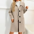 thumbnail image 2 of Dwralegc Womens Pea Coat Thicken Single Breasted Wool Blend Coats Trench Mid Long Dress Jackets Winter Balck Overcoat with Pockets Clearance Beige M, 2 of 4