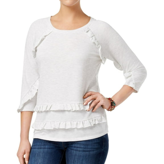 Style & Co. Womens Tiered Ruffled Blouse, White, Petite, PP