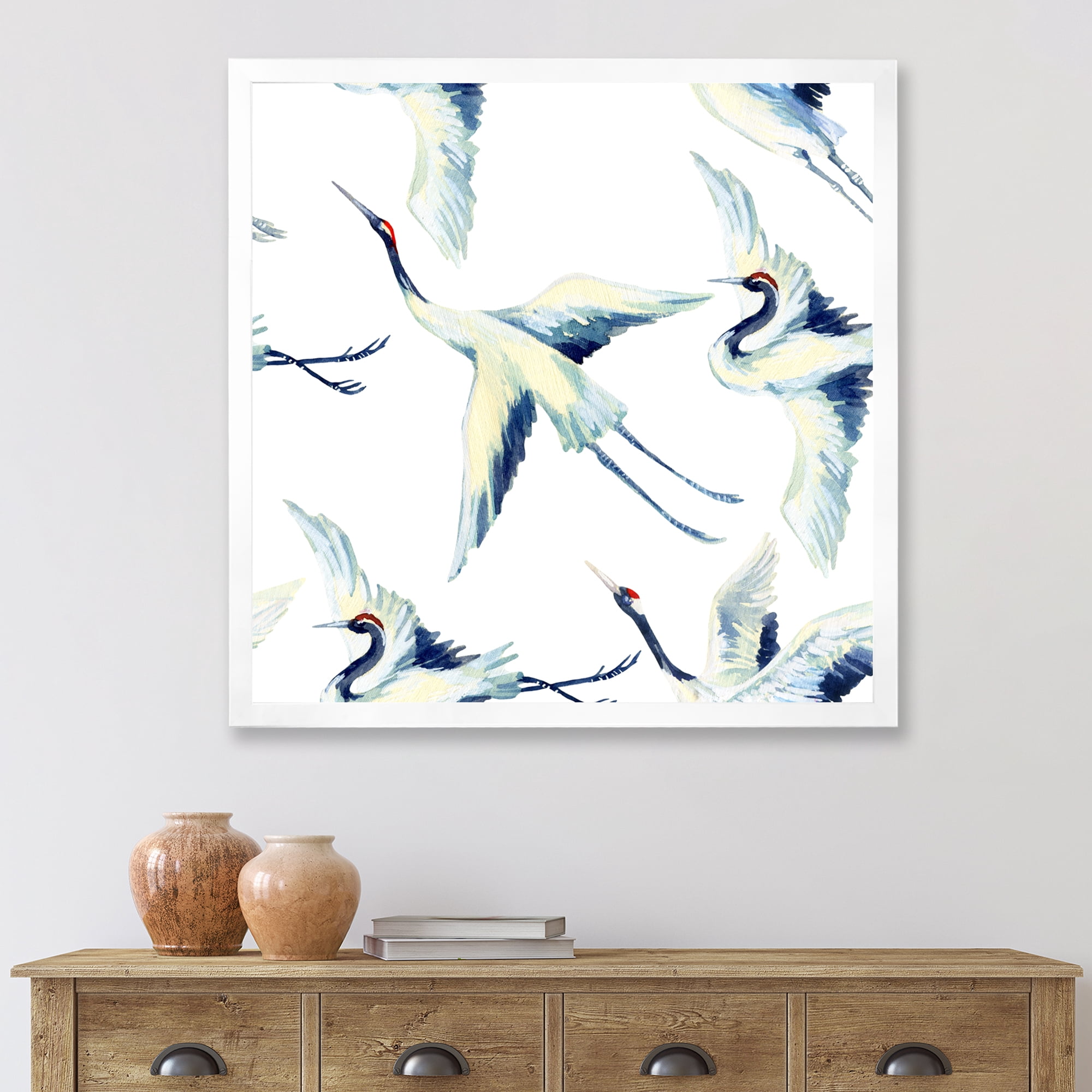Designart 'Asian Crane Bird Impression I' Traditional Framed Art Print