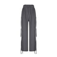 thumbnail image 4 of ABATAB Women Striped Pants Bow Tie Wide Leg Lounge Pants Corduroy Elastic Waisted Casual Loose Fit Trousers with Pockets, 4 of 5