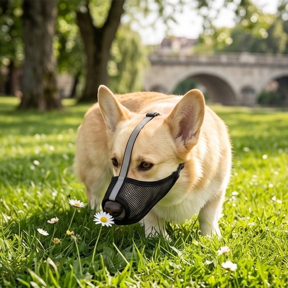 Dog Muzzle for Small Medium Large Dogs, TOUMENY Breathable Adjustable Stop Biting Deter Scavenging Paw Proof Pet Mouth Cover, Reflective Strips Bark Chew Training Muzzle for Walking Grooming