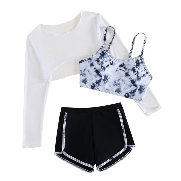 Otqutp Kids Girls Swimsuits 3 Piece Tankini Bathing Suit Set Cute Bikini Swimwear with Cover Ups Beach Skirt for Teen Girls 8-15 Years(White,15 Years)