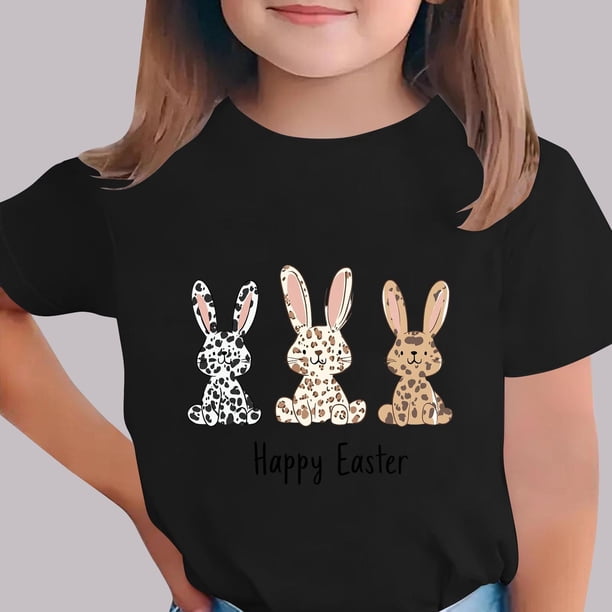 Blusas y camisas de manga corta con cuello redondo Camiseta estampada de manga corta de Pascua para niños Cuello redondo Manga corta Casual Versátil Para niñas Niños Top de poliéster