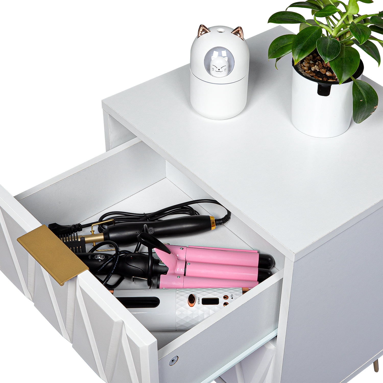 Hommoo Modern 2 Drawer Nightstand/End Table, Side Table for Small Spaces, White