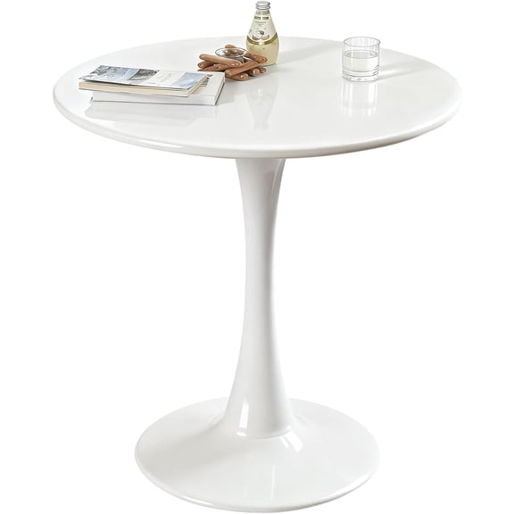 Round Dining Tulip Table for 4, Mid-Century Modern Table with Sturdy Metal Pedestal for Kitchen, Bistro, Cafe, Leisure (White, 31.5 INCH)