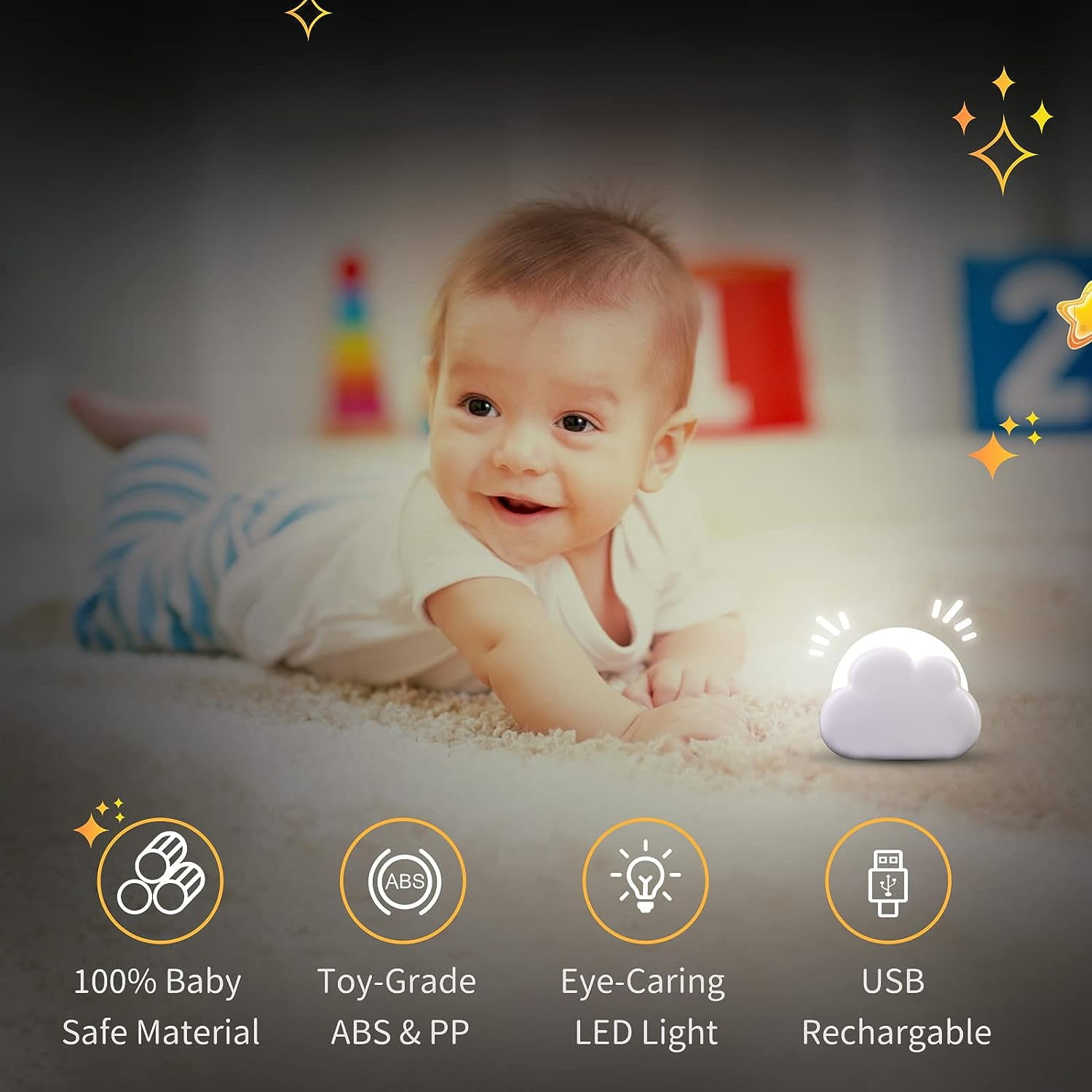 Portable Travel Night Light, Rechargeable Cloud Night Light for Breastfeeding, Travel Night Light, Children's Bedside Lamp, Baby Room Decor Light, Newborn Girl Gift (White)