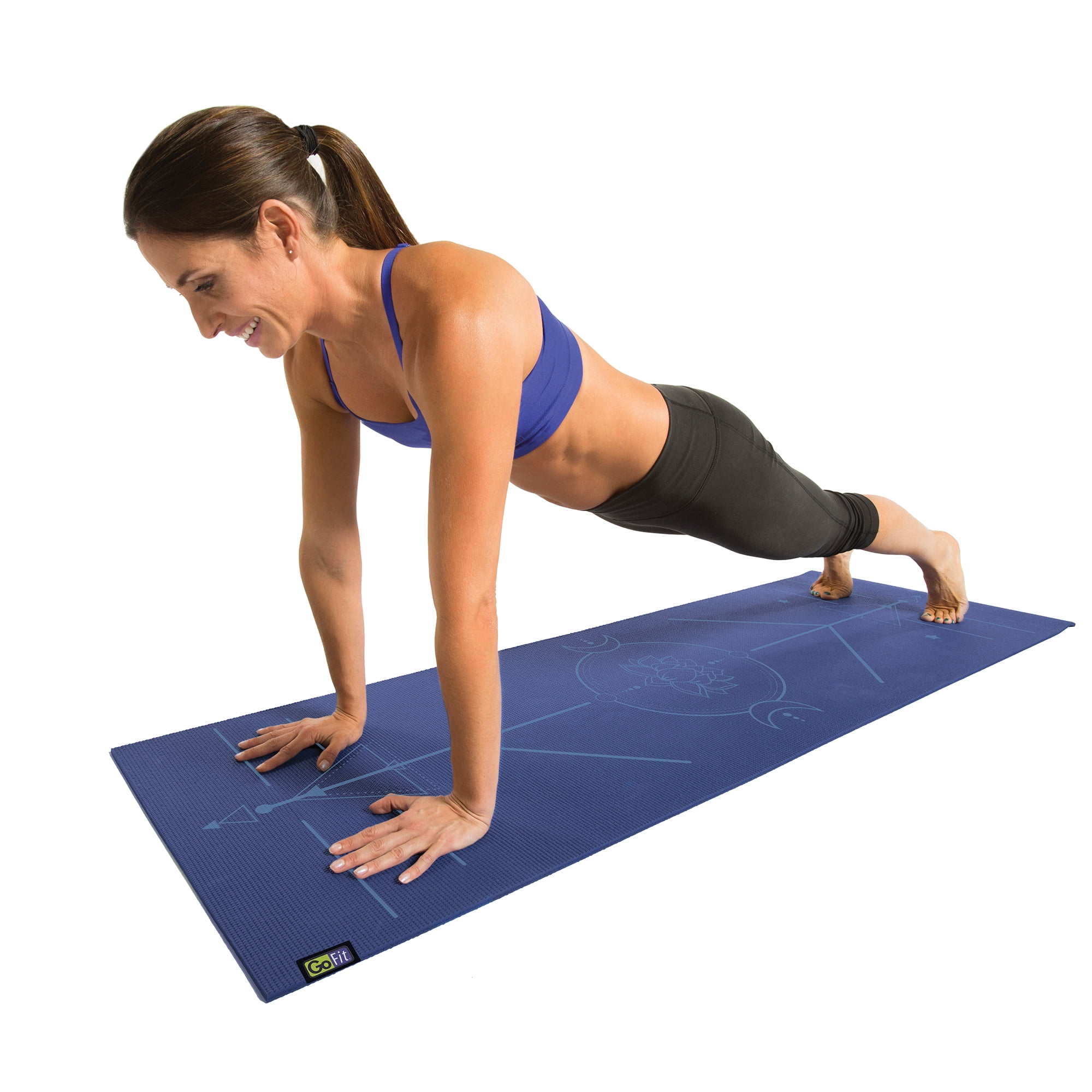 GoFit Yoga Mat Kit 24x68 Inch with Foam Block, Strap, Chart and Carrying Bag, Blue
