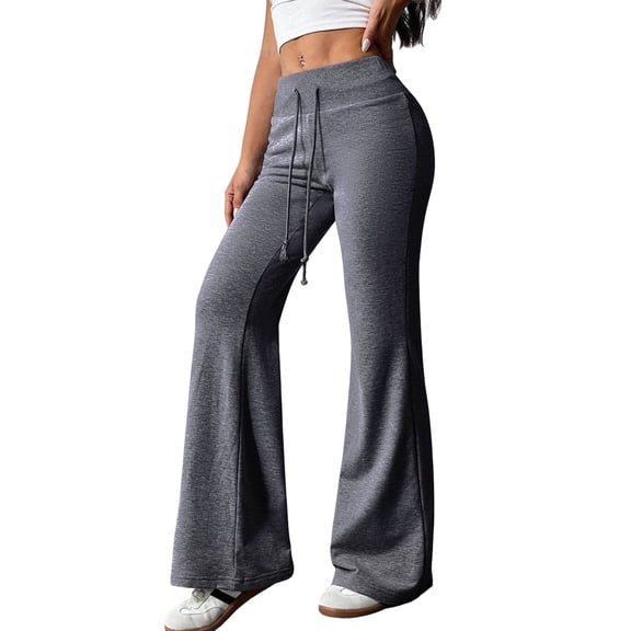 Women'S Wide Waistband Sweatpants Trendy Baggy High Waisted Casual Trousers Flare Leg Pant Black & Gray M