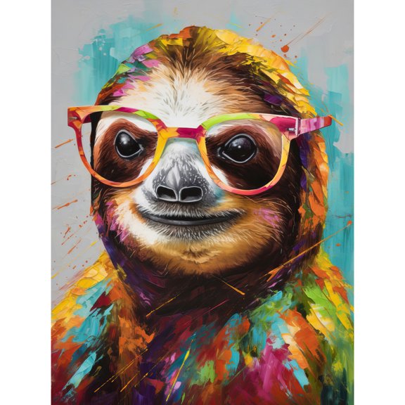 Colourful Sloth with Glasses Modern Folk Art Unframed Wall Art Print Poster Home Decor Premium