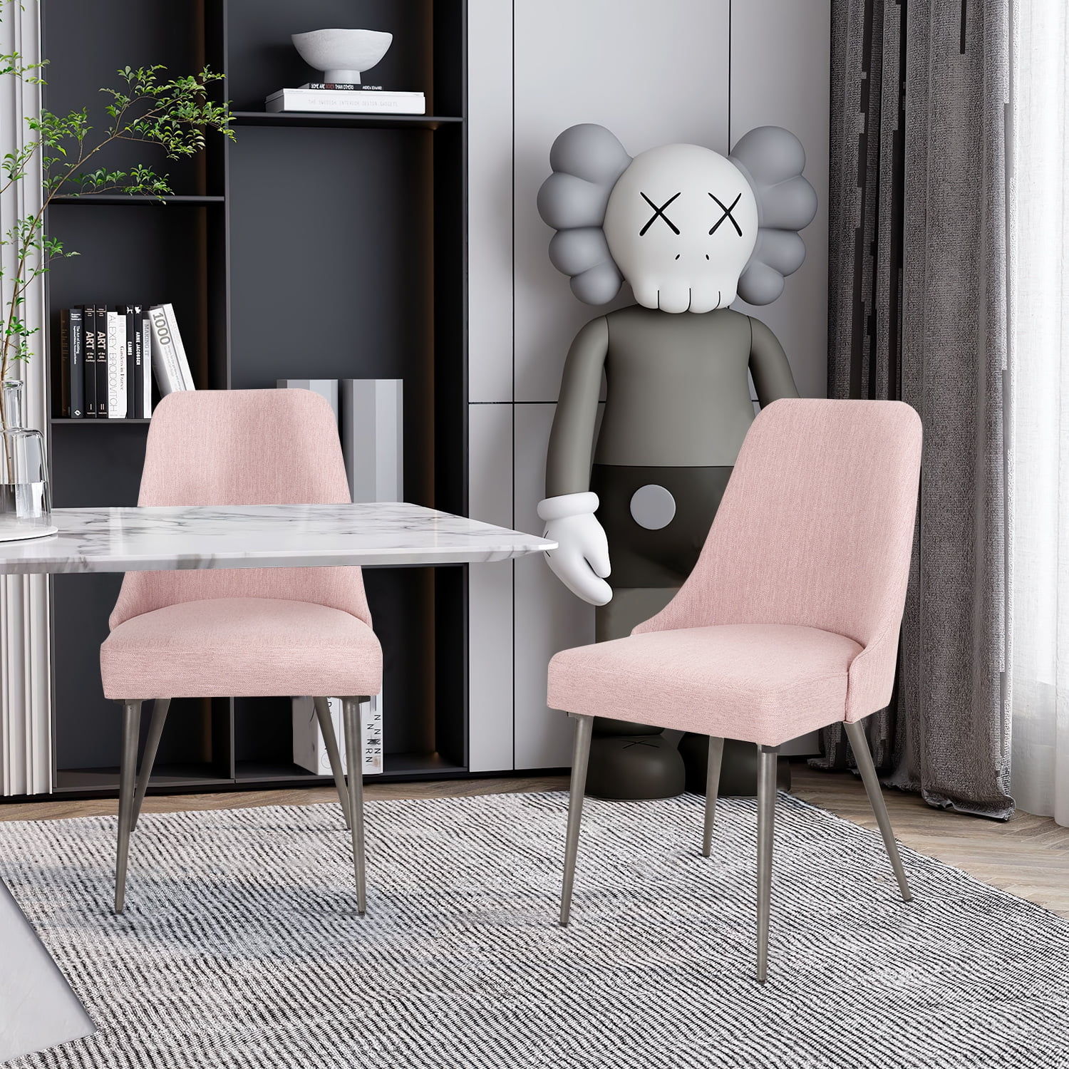 Kadyn 2 Pcs Modern Upholstered Dining Chairs, Kitchen Chair with Metal Legs, Dining Arm Chairs for Dining Room, Bedroom, Pink