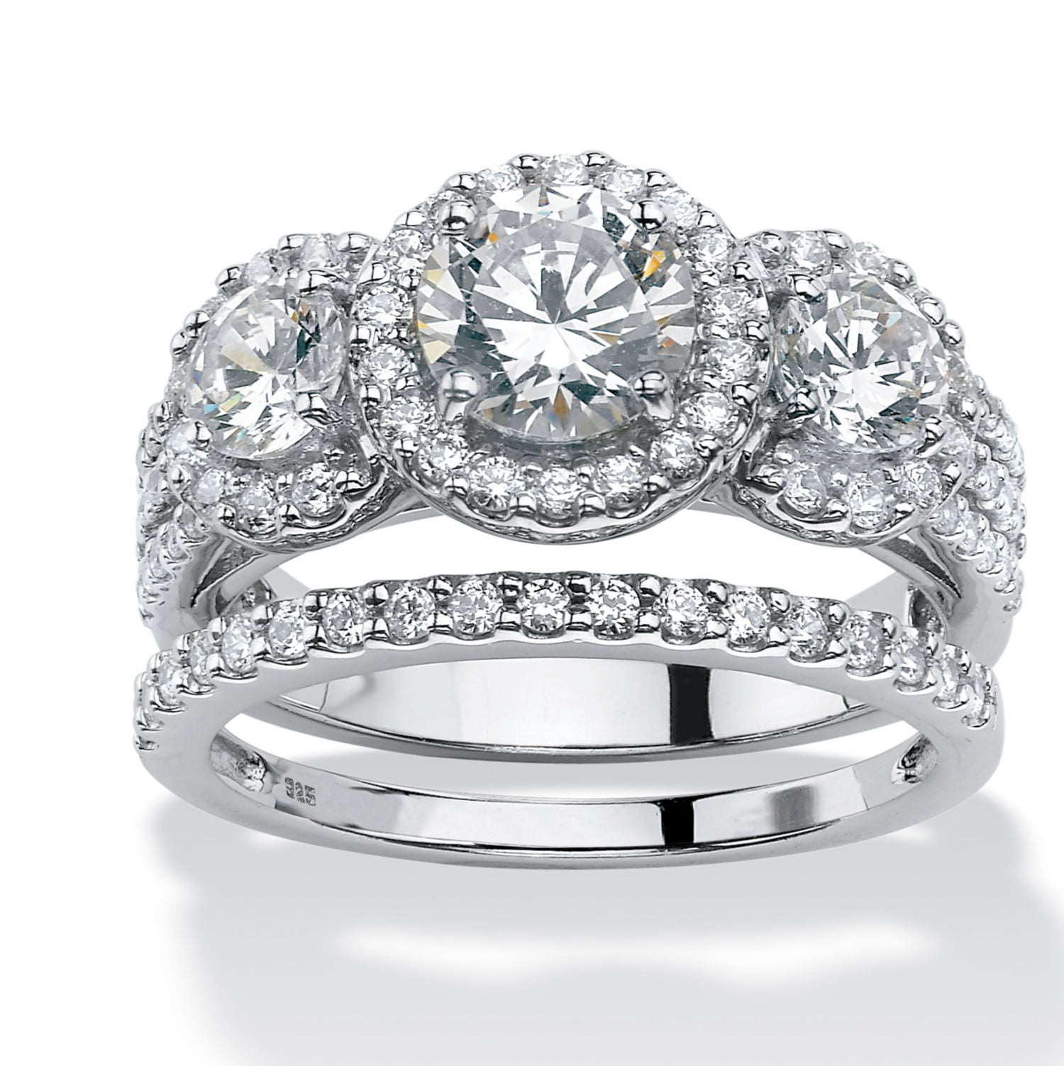 2.61 TCW Round Cubic Zirconia Two-Piece Halo Bridal Set in Platinum over Sterling Silver by PalmBeach Jewelry