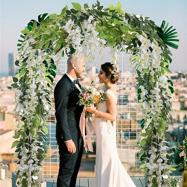 Guirnalda de hojas de hiedra colgante de flores artificiales de vid de glicinia de 2m, arco de ratán de flores para boda, compromiso nupcial, decoraciones para el jardín y el hogar