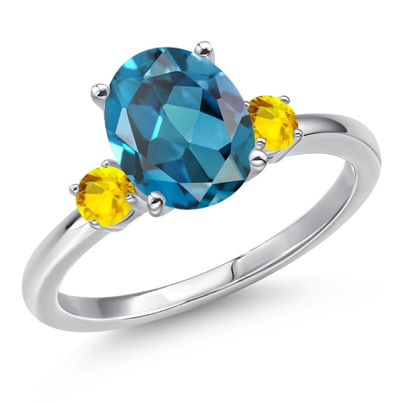 Gem Stone King 14K White Gold London Blue Topaz and Yellow Sapphire Engagement Ring for Women | 3.27 Cttw | Oval 10X8MM | Gemstone November Birthstone | Size 7