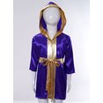 thumbnail image 3 of RUNQHUI Kids Boys Boxing Robe Cute Boxer Cloak Hooded Satin Long Boxer Hoodie Purple 16, 3 of 7