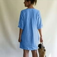 thumbnail image 6 of Elainilye Fashion Dresses for Women Summer Loose Casual V-Neck Solid Short Sleeve Dresses Cotton Linen Dress,Blue, 6 of 9